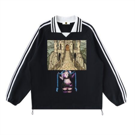0429test-10 Contrast Striped Lapel Collar Sweatshirt